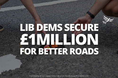 Graphic saying "Lib Dems Secure £1million for better roads
